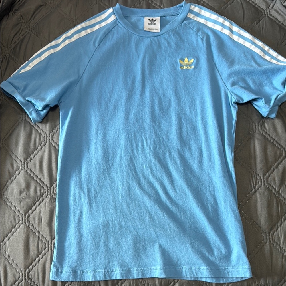 Adidas Blue Short Sleeve Tee with Iconic Stripes